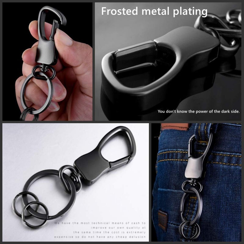feb.7 Carabiners Key Car Keychain for Men and Women with 2 Key Rings Stainless Steel Metal Quick Release Holder for Belt - (Set of 2, Black & Sliver) - Image 5